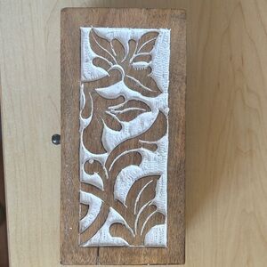 Wooden Box with Carved Floral Design